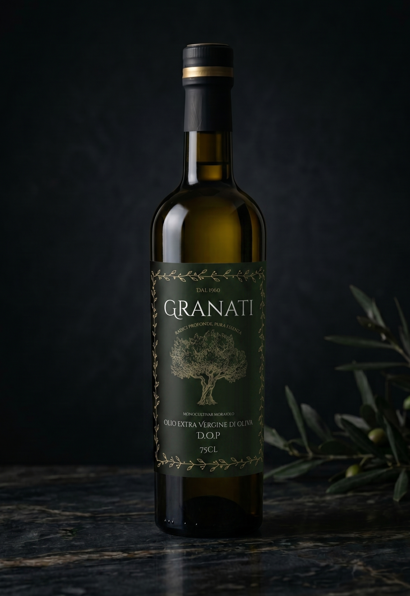 Bottiglia Granati Olio Extra Vergine D.O.P. Monocultivar Moraiolo 75cl
